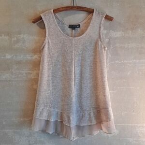 507a. beige Star Scene sleeveless tank top with sheer ruffle hem, S